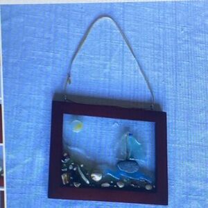 Sailboat Stained Glass Art with Wooden Frame